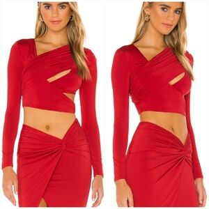 Revolve x H:ours Cherry Red Cyn Crop Wrap Cut-out Top Asymmetric, Womens SZ XL